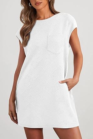 Women's Summer Short T Shirt Dress Cap Sleeve Crew Neck Casual Loose Basic Mini Dresses