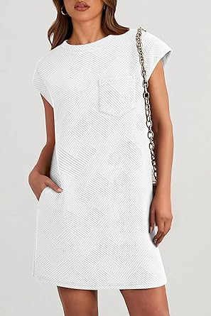 Women's Summer Short T Shirt Dress Cap Sleeve Crew Neck Casual Loose Basic Mini Dresses