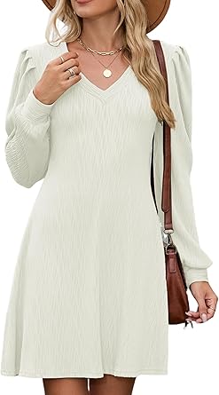 Fall Dresses for Women 2025 Knit V Neck Long Sleeve Sweater Dress A Line Casual Outfits