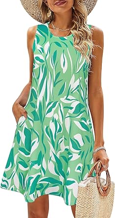 Summer Dresses for Women Beach Floral Tshirt Sundress Casual Pockets Boho Tank Dress