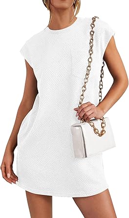Women's Summer Short T Shirt Dress Cap Sleeve Crew Neck Casual Loose Basic Mini Dresses