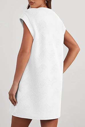 Women's Summer Short T Shirt Dress Cap Sleeve Crew Neck Casual Loose Basic Mini Dresses